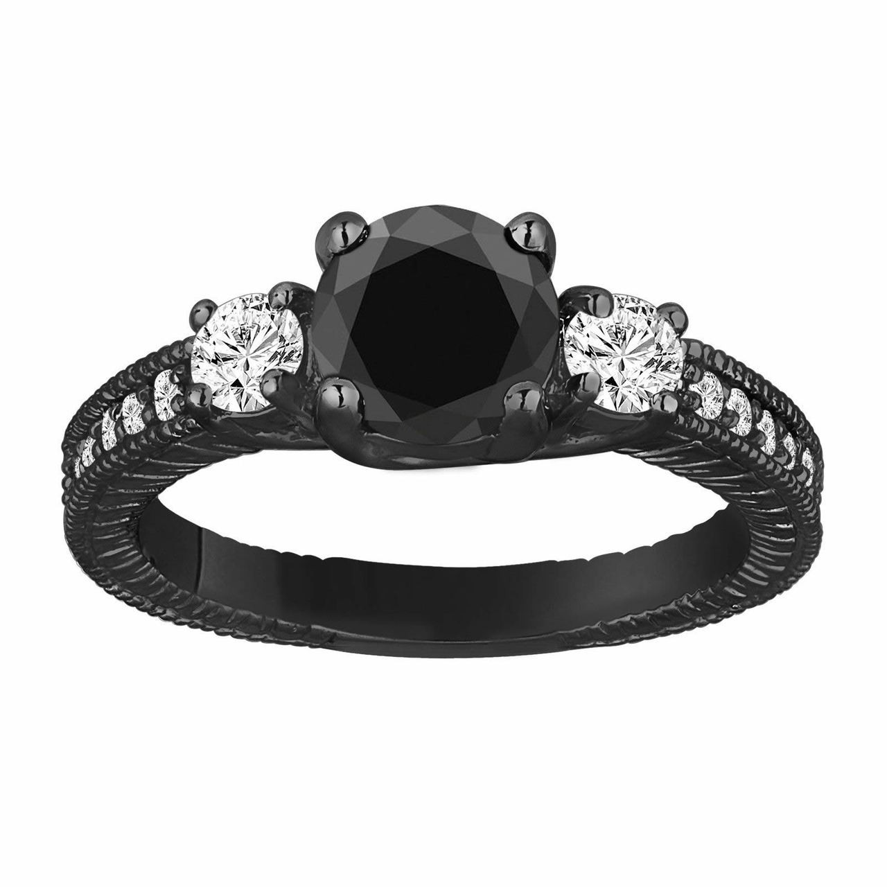Black Diamond Three Stone Engagement Ring 1.42 Carat ...