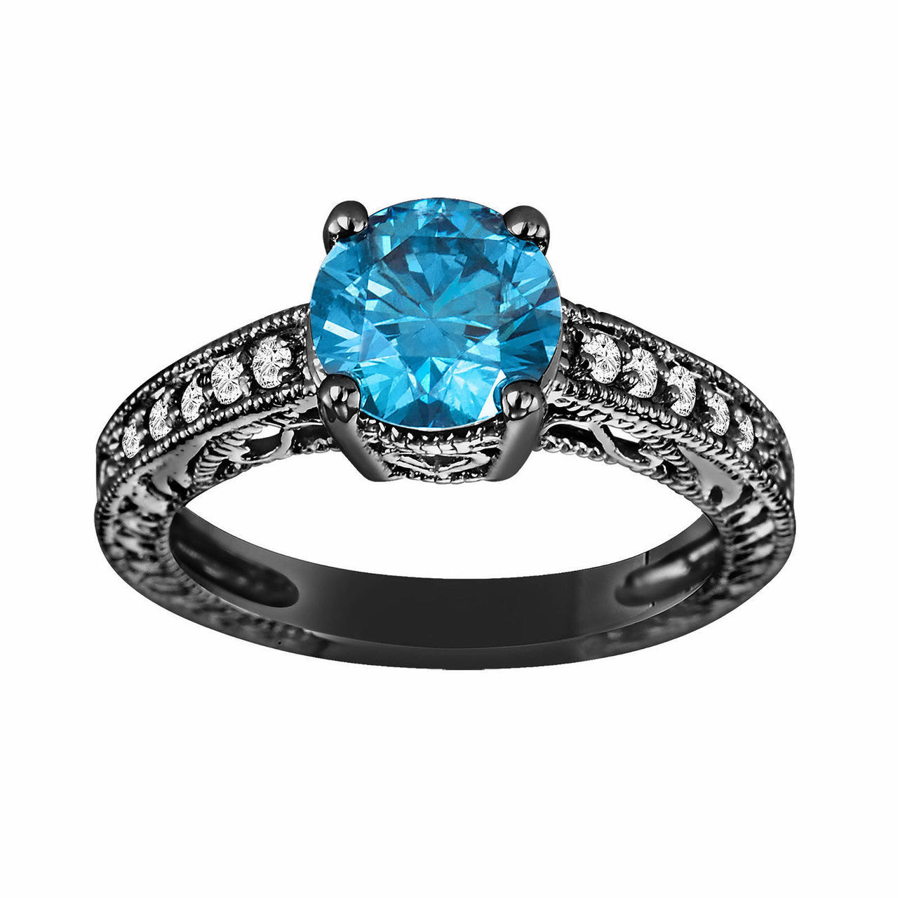 silver blue diamond ring