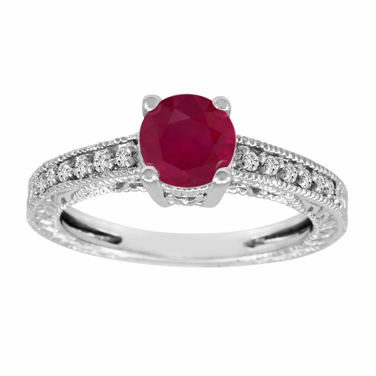 Ruby Engagement Ring 14k White Gold 1.14 Carat Vintage Style Certified