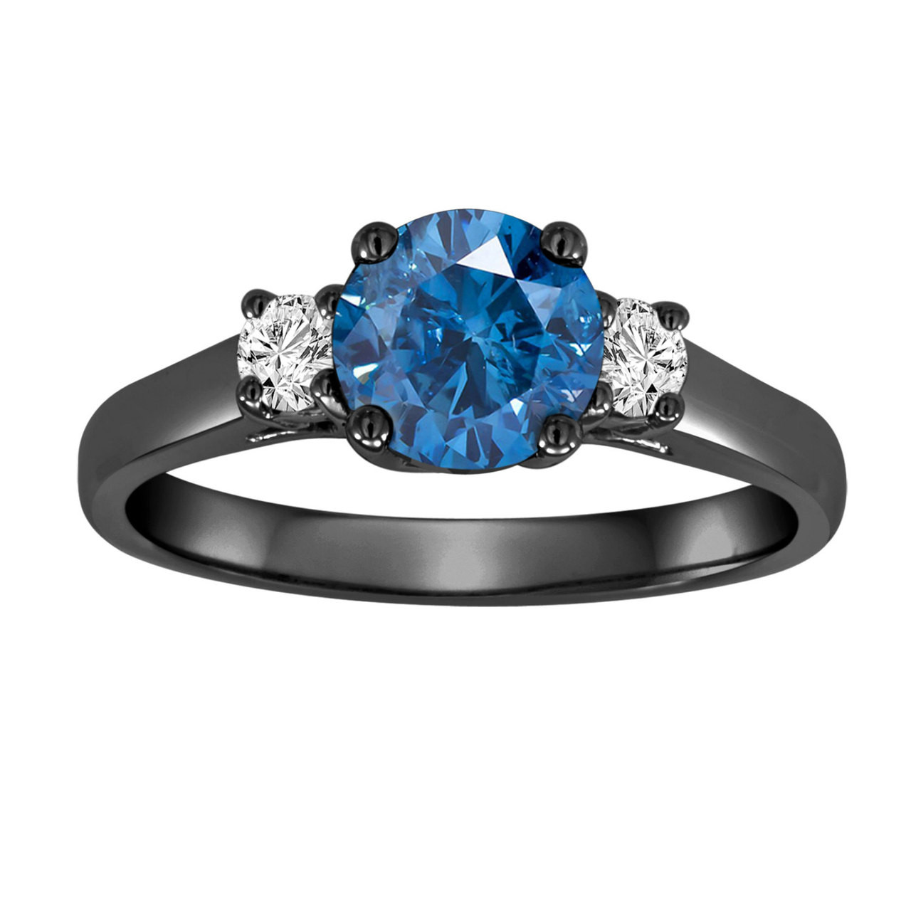 Blue Diamond Three Stone Engagement Ring 1.24 Carat Vintage Style 14K ...