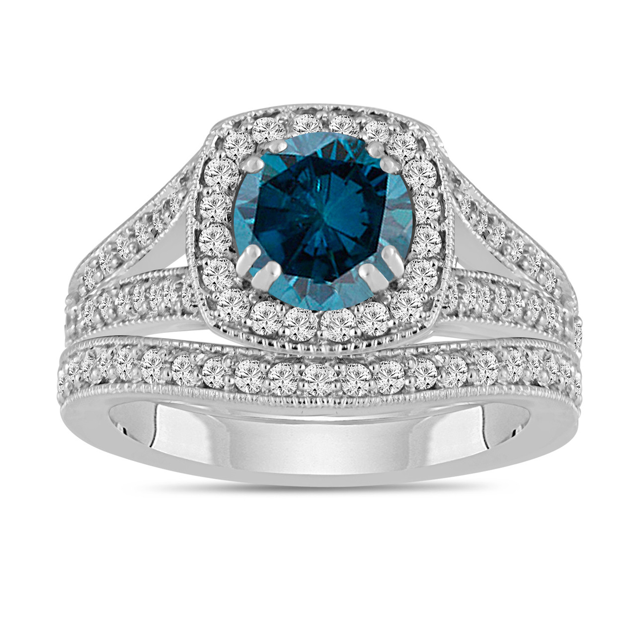  Blue  Diamond  Engagement Ring  Wedding  Band Sets 1 78 