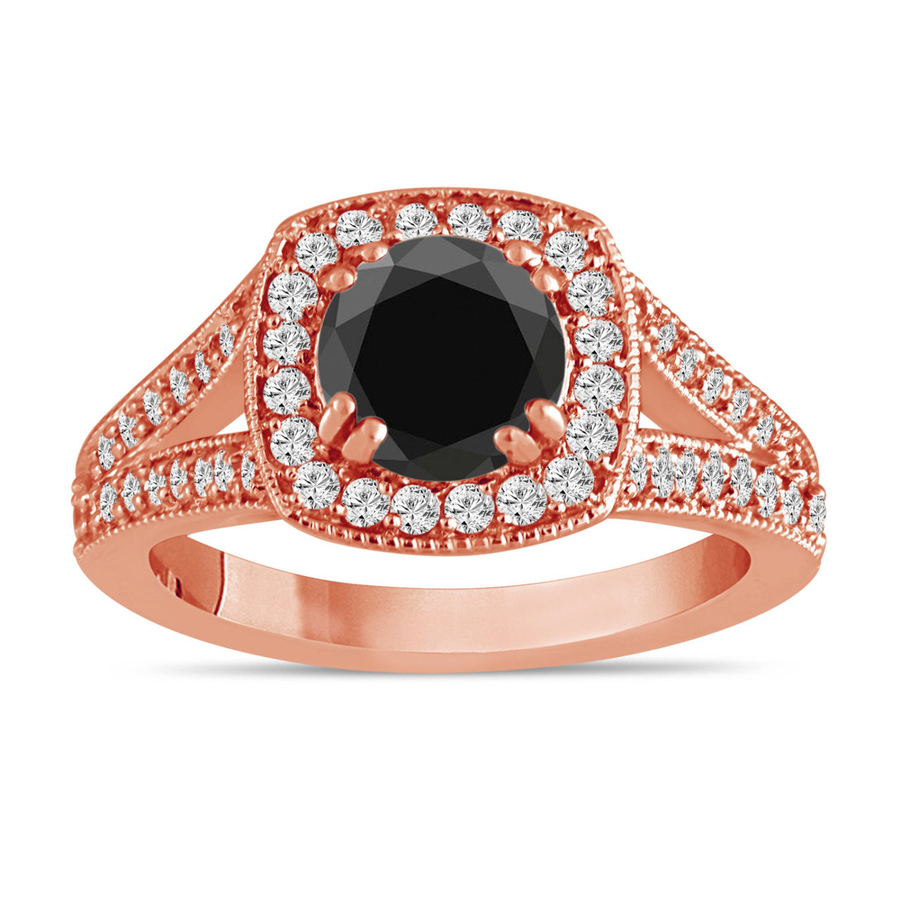 Black Diamond Engagement Ring 1.60 Carat 14K Rose Gold Bridal Ring