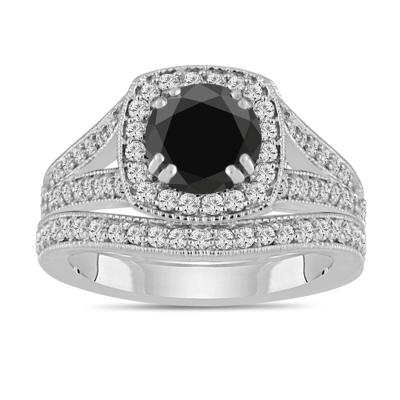 Platinum Black Diamond Engagement Ring And Wedding Band
