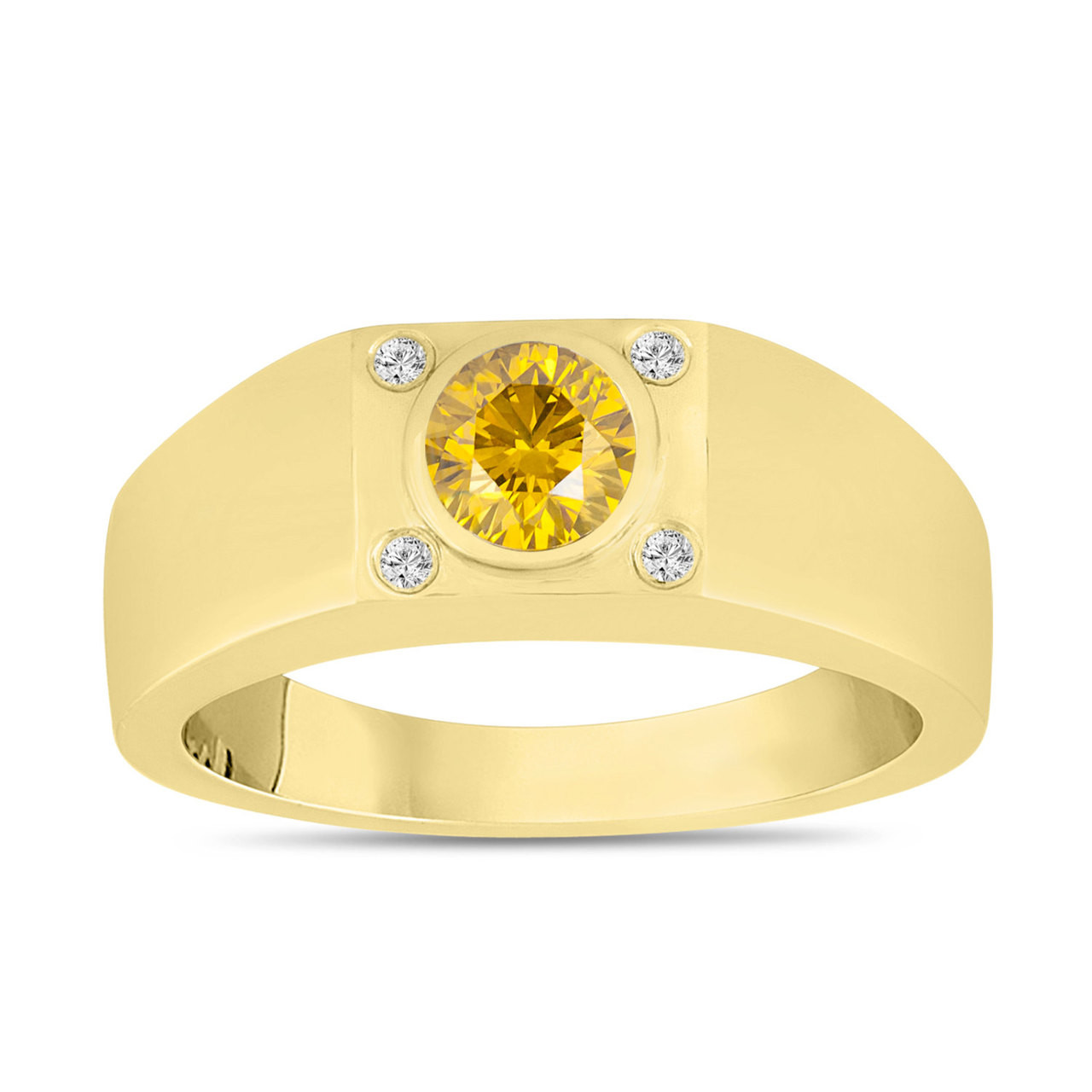 Fancy Yellow Diamond Solitaire Mens Ring 14K Yellow Gold 0.55 Carat ...