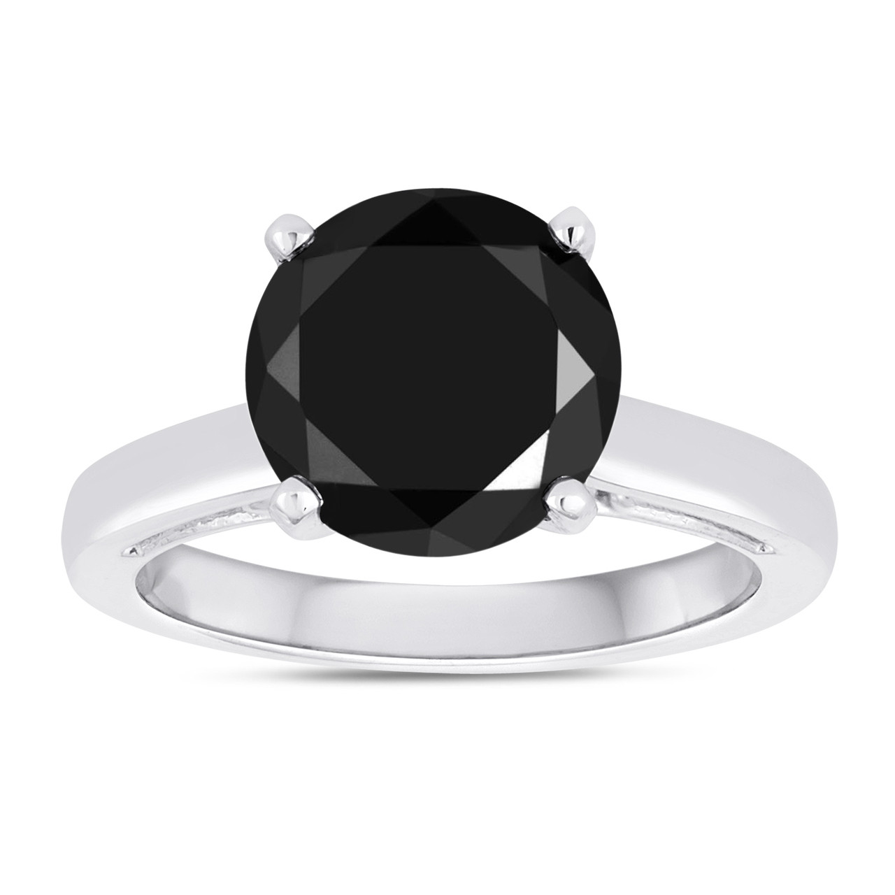 4.36 Carat Black Diamond Solitaire Engagement Ring 14K White Gold ...