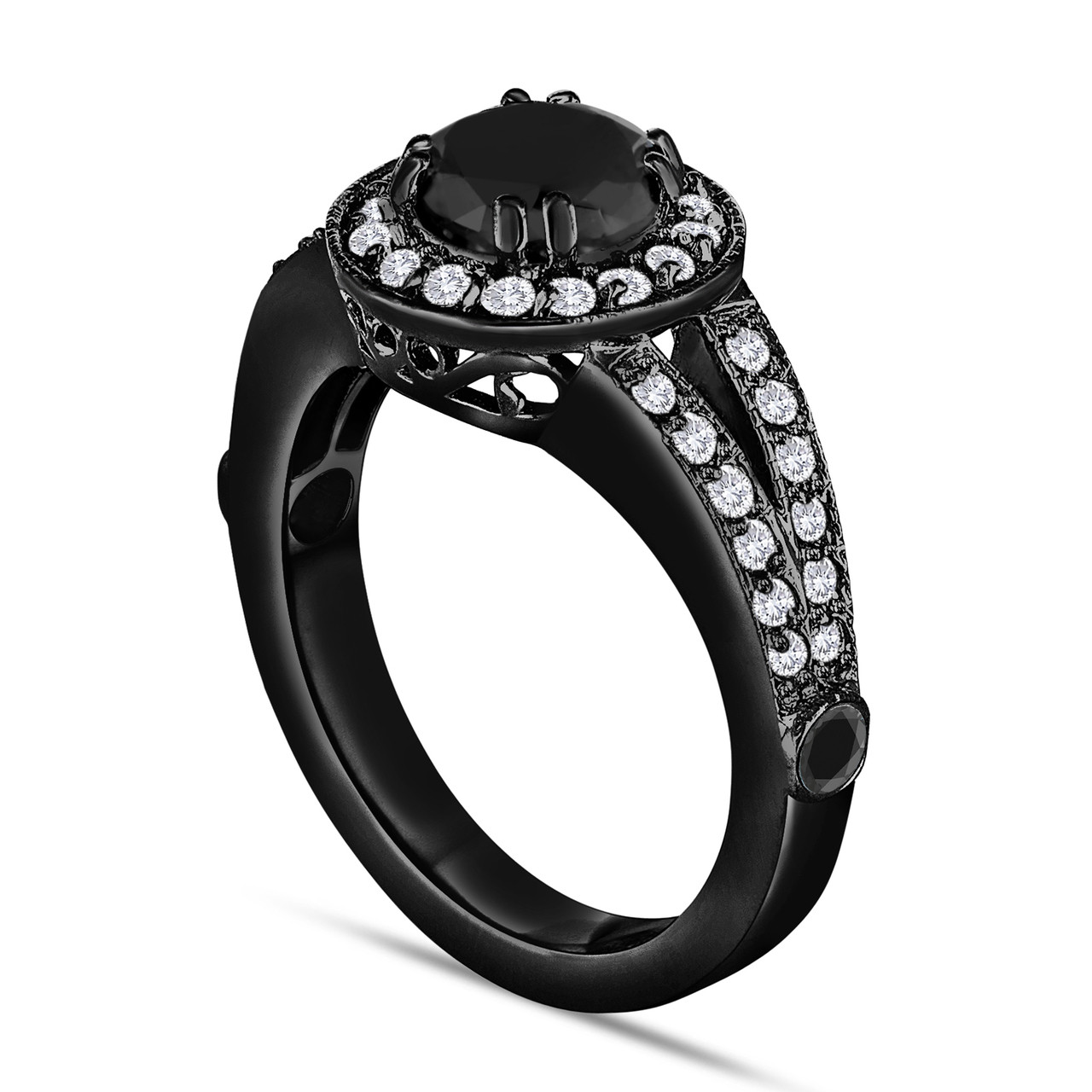  Black  Diamond Engagement  Ring  1 61 Carat 14k Black  Gold  