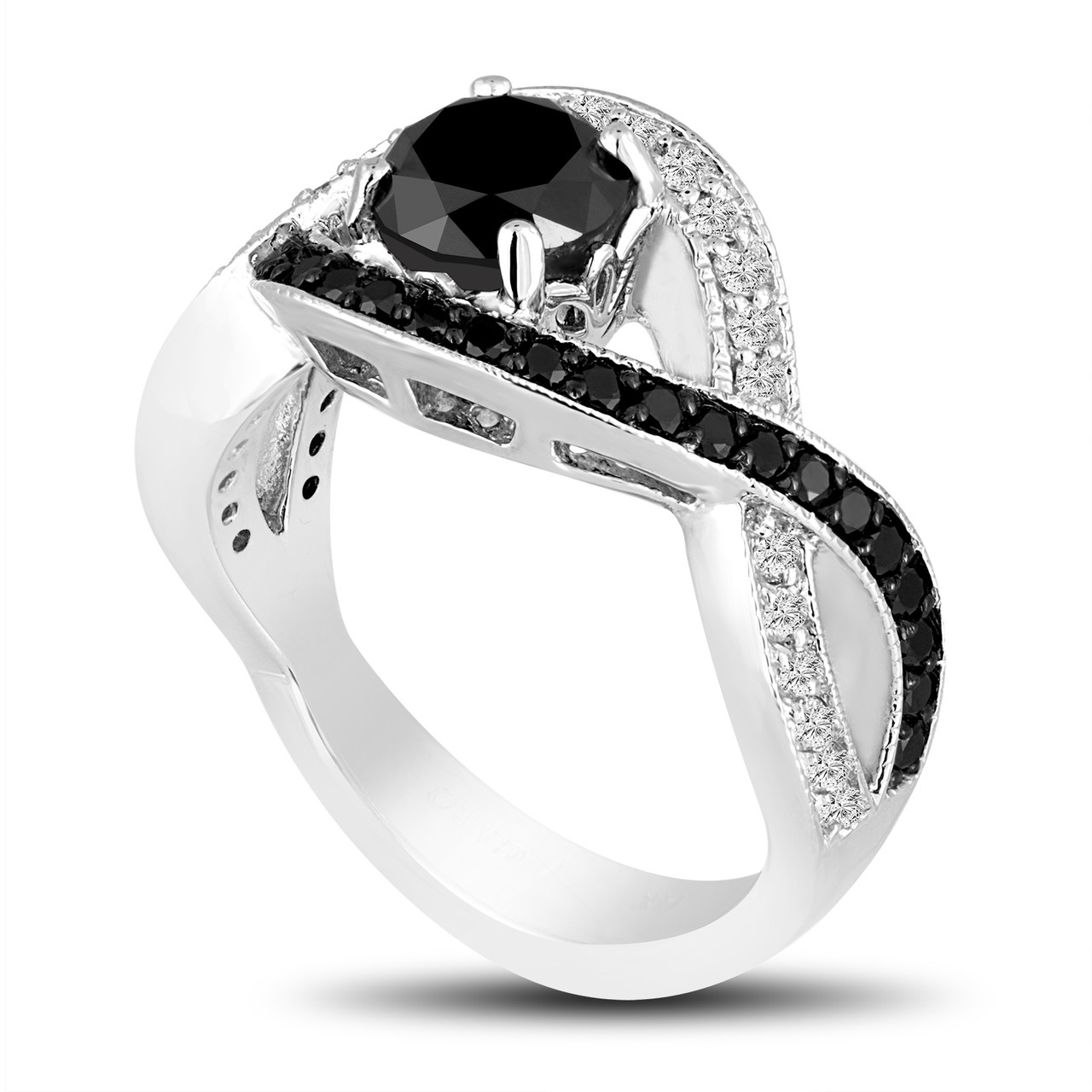 Black Diamonds Cocktail Ring 1.52 Carat 14k White Gold Unique Halo Pave