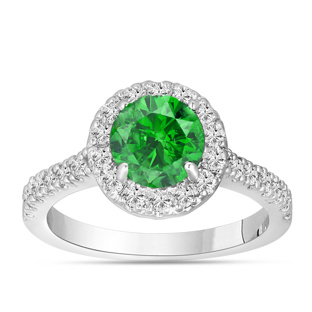Green Diamond Engagement Ring 14K White Gold 1.60 Carat Halo Certified ...