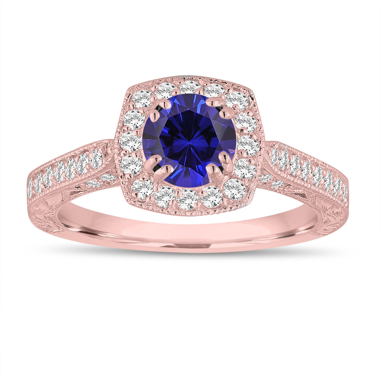 Blue Sapphire And Diamonds Engagement Ring 1.50 Carat 14K Rose Gold ...