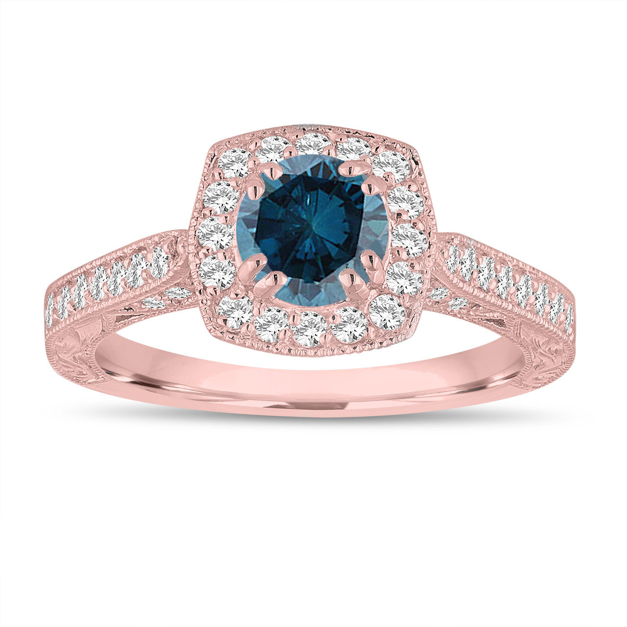 Fancy Blue Diamond Engagement Ring 1.16 Carat 14K Rose Gold Vintage ...