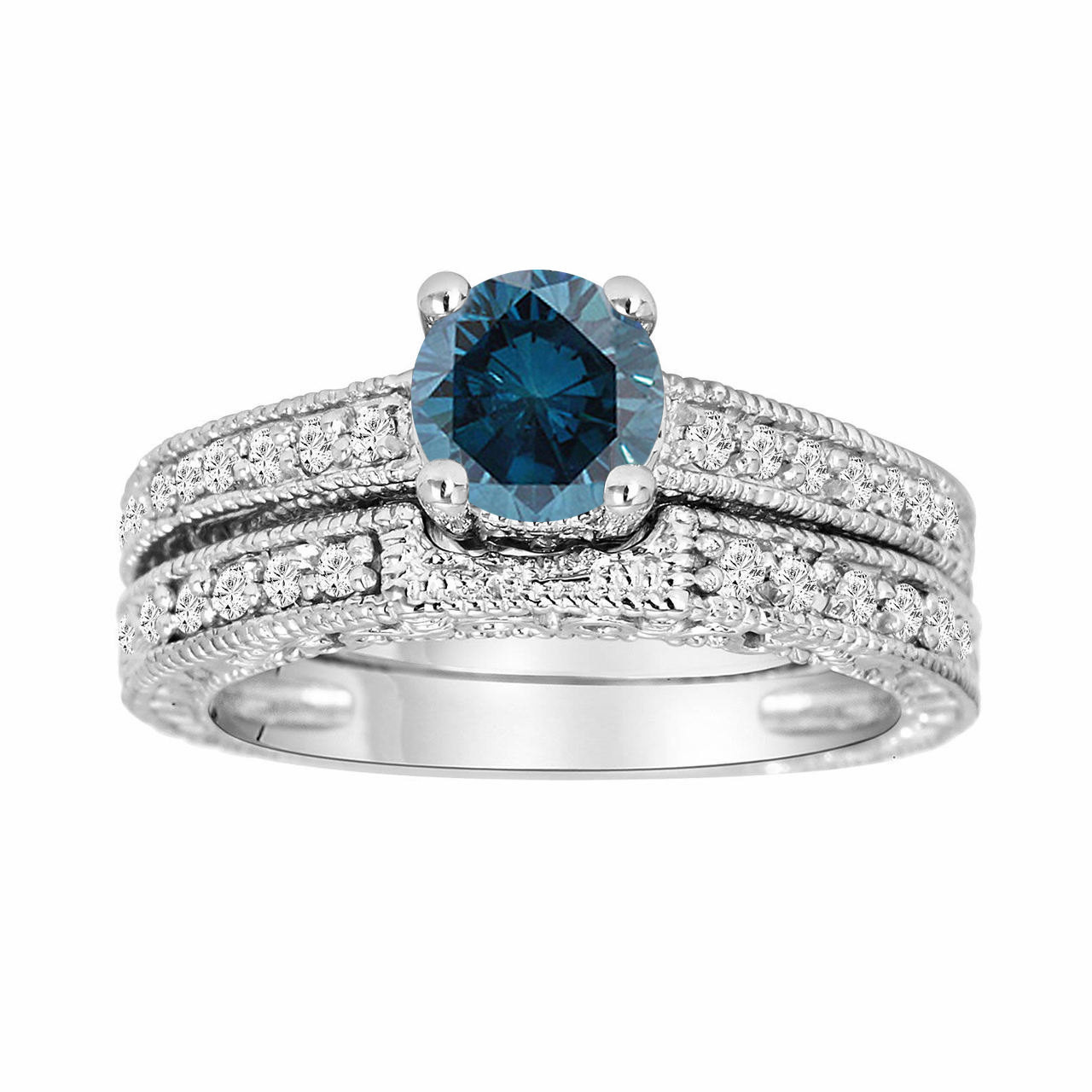 Platinum Fancy Blue Diamond Engagement Ring and Wedding Band Sets 1.26 ...