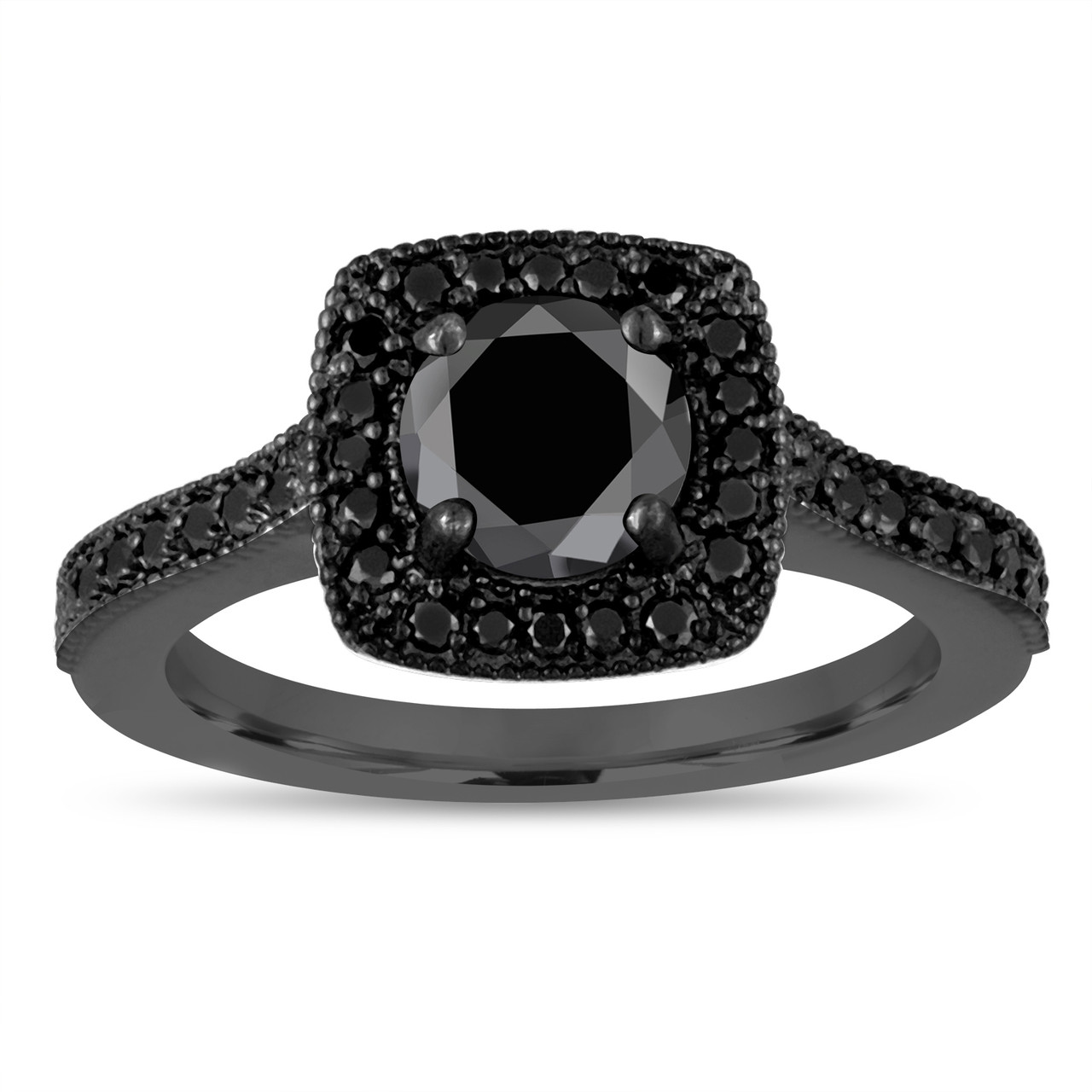 Natural Fancy Black  Diamond Engagement  Ring  1 28 Carat 14K 