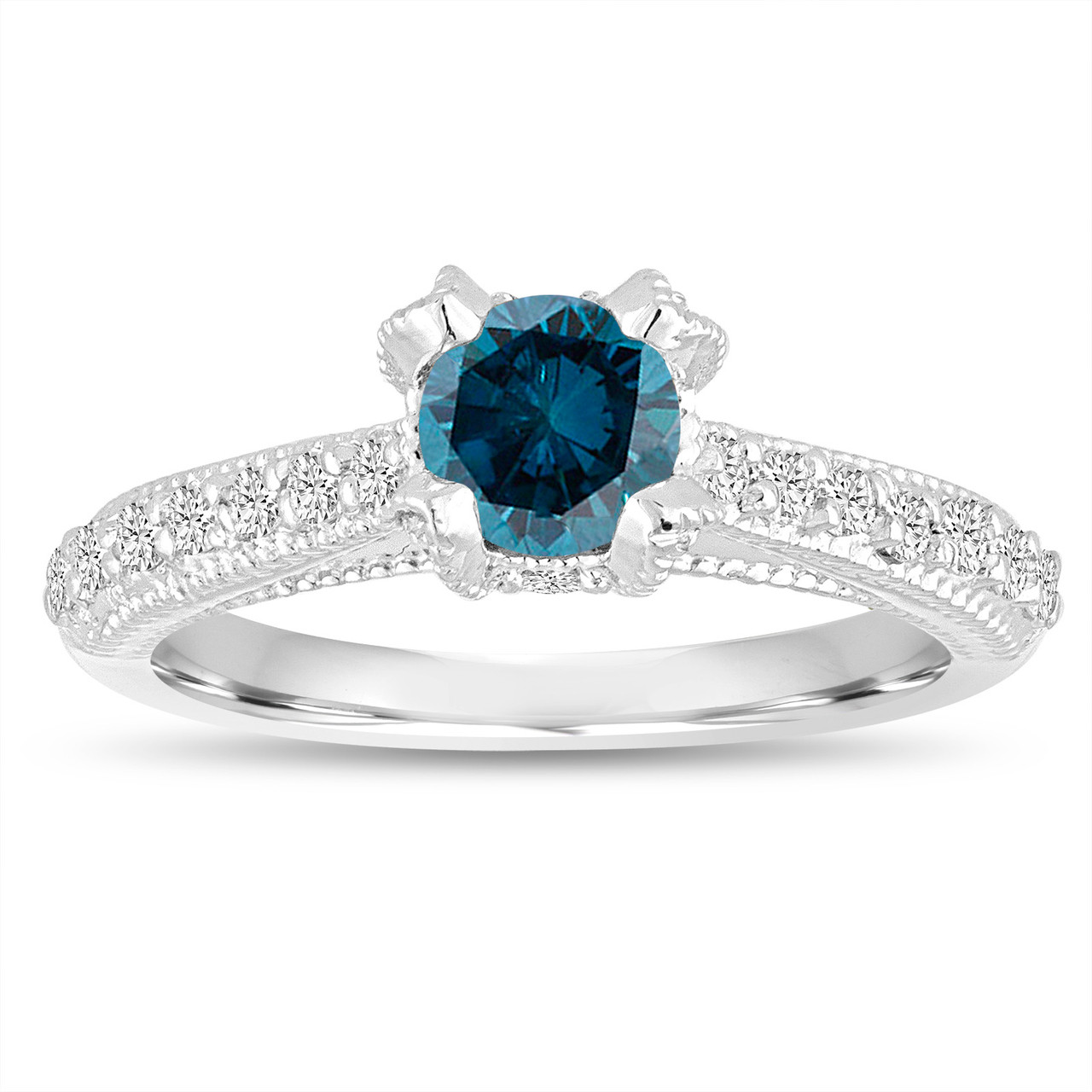 Fancy Blue Diamond Engagement Ring 0.80 Carat 14K White Gold Unique