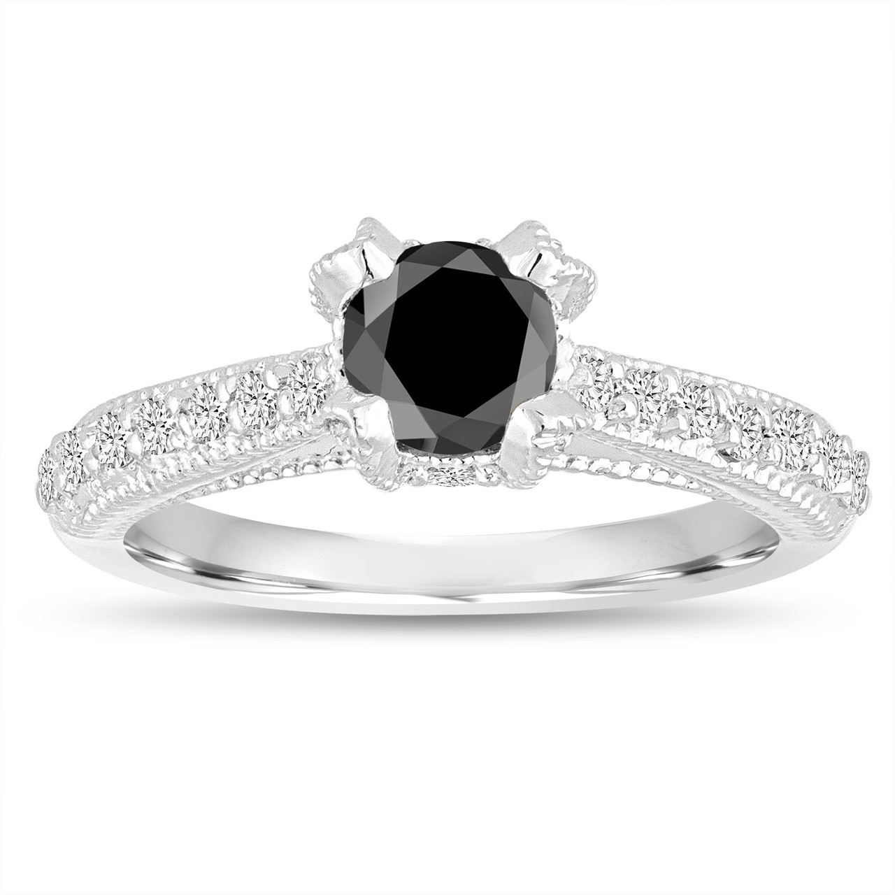 Certified Fancy Black Diamond Engagement Ring 14K White Gold 1.00 Carat ...