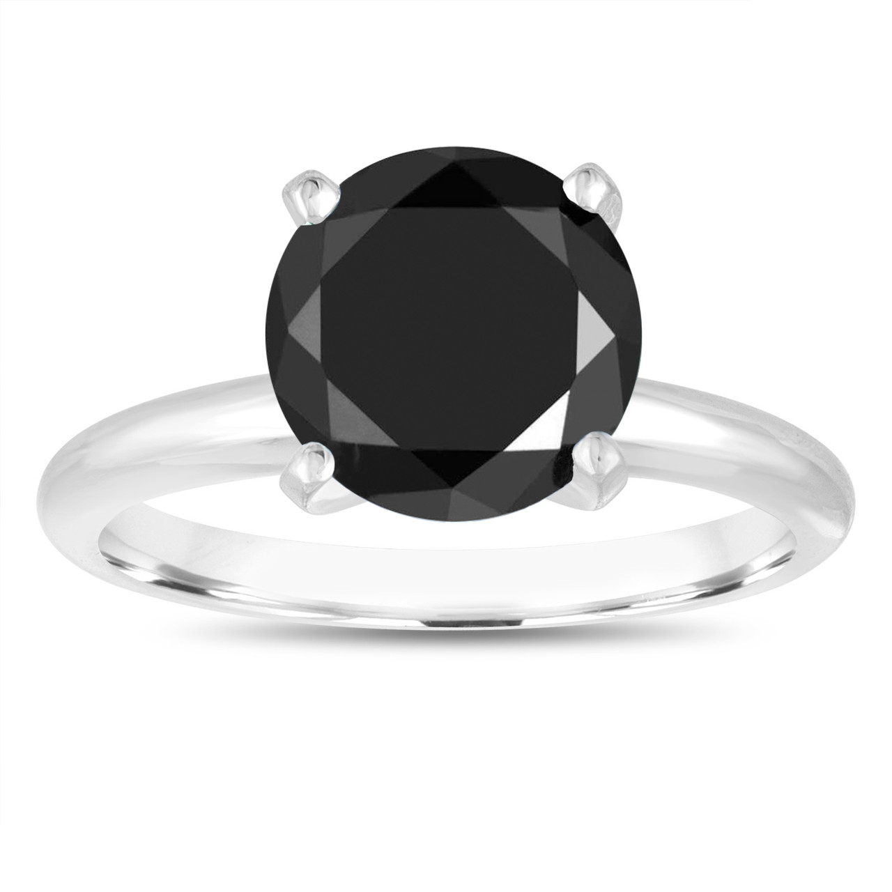 4.00 Carat Fancy Black Diamond Solitaire Engagement Ring 14k White Gold ...