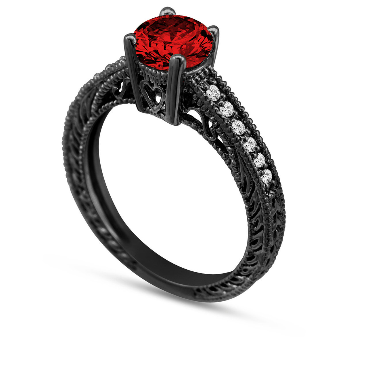 0 63 Carat Fancy Red  Diamond Engagement  Ring  14K Black 
