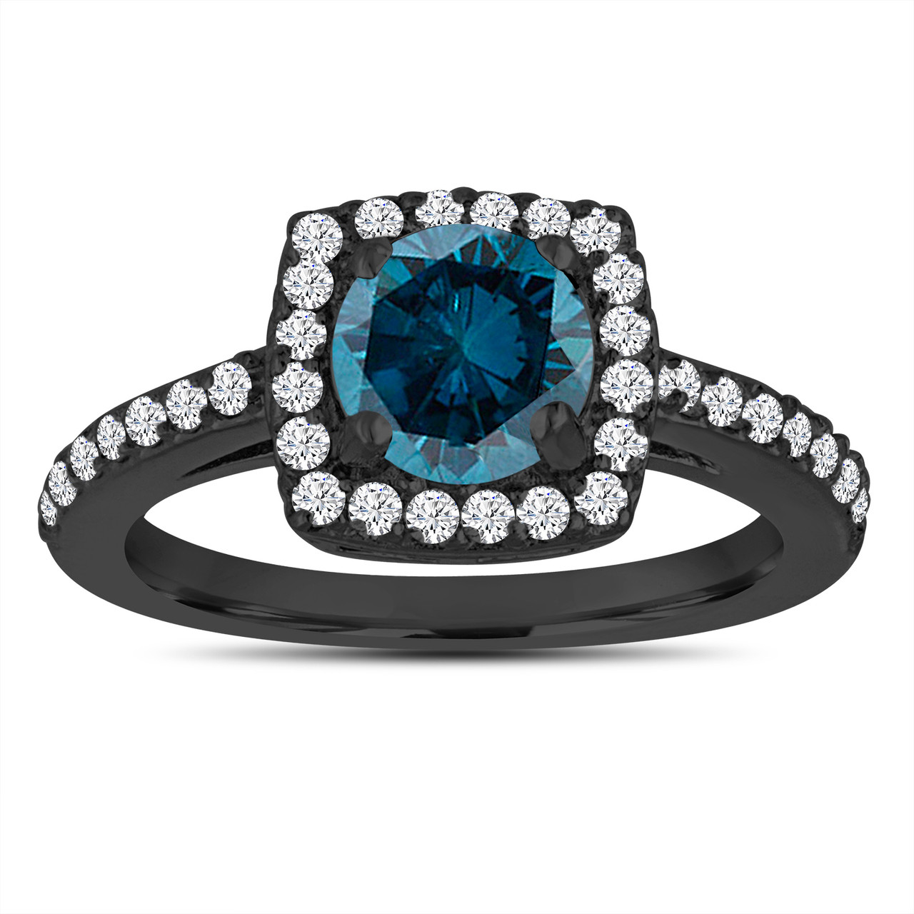Fancy Blue Diamond Engagement Ring, Wedding Ring 14K Black Gold Vintage ...