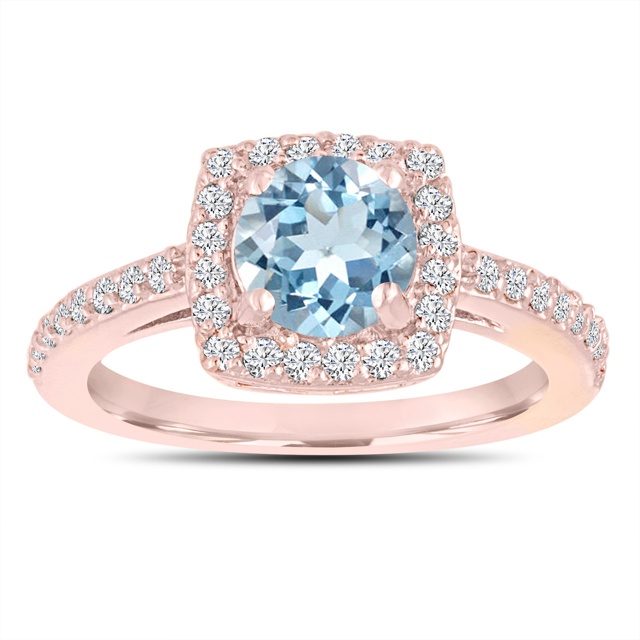 Aquamarine Engagement Ring, With Diamonds 14K Rose Gold 1.24 Carat ...