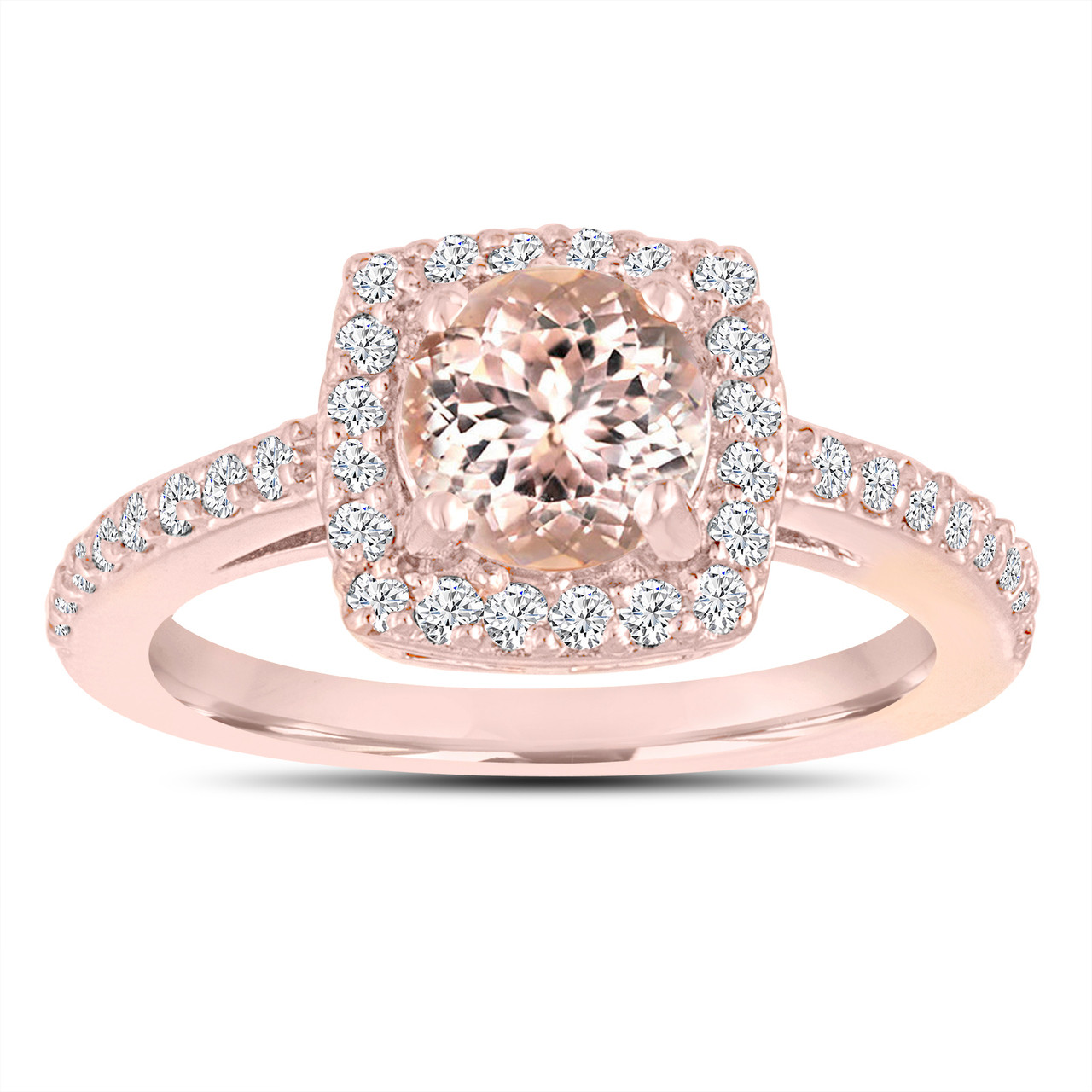Pink Peach Morganite Engagement Ring 14K Rose Gold 1.28 Carat Certified