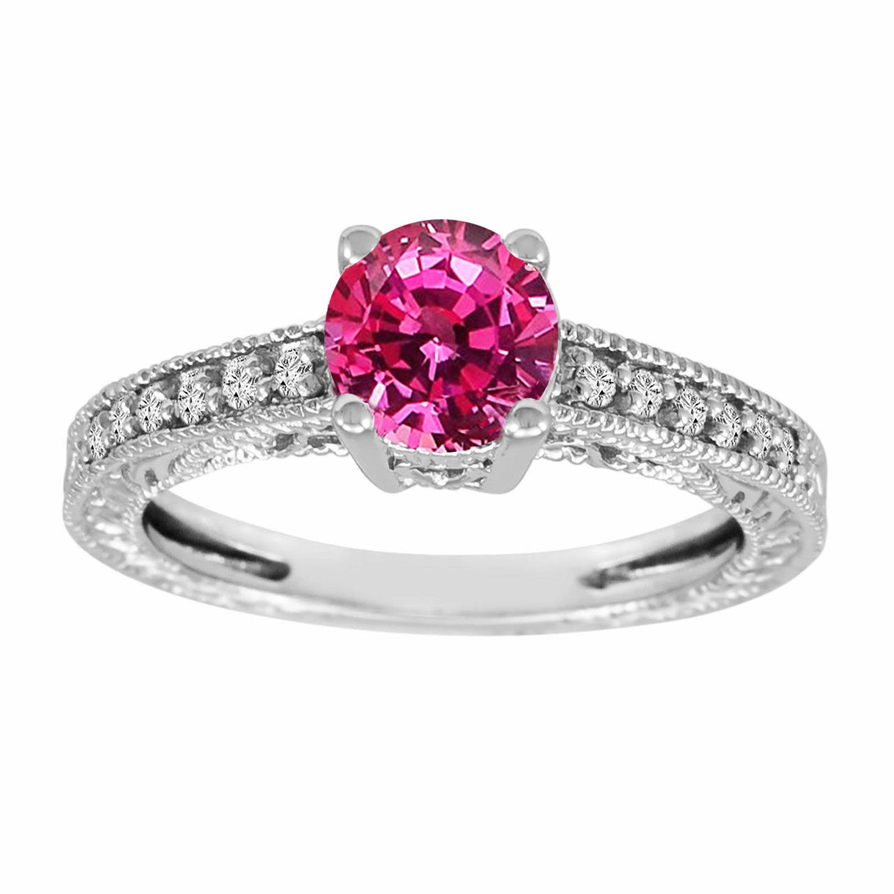 1.16 Carat Pink Sapphire Engagement Ring, Wedding Ring 14K