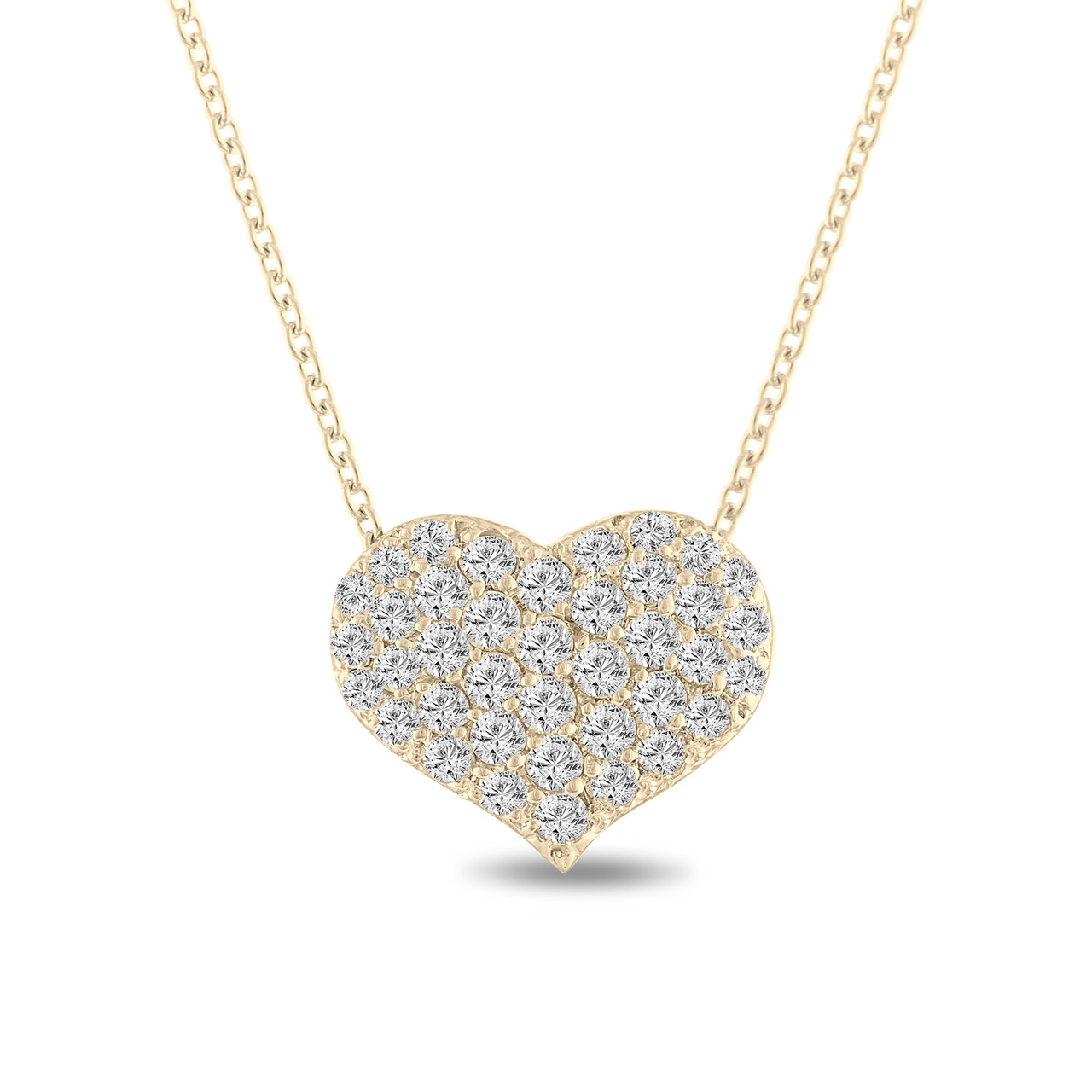 Diamond Heart Love Pendant Necklace 100 Carat 14k Yellow Gold Pave Set