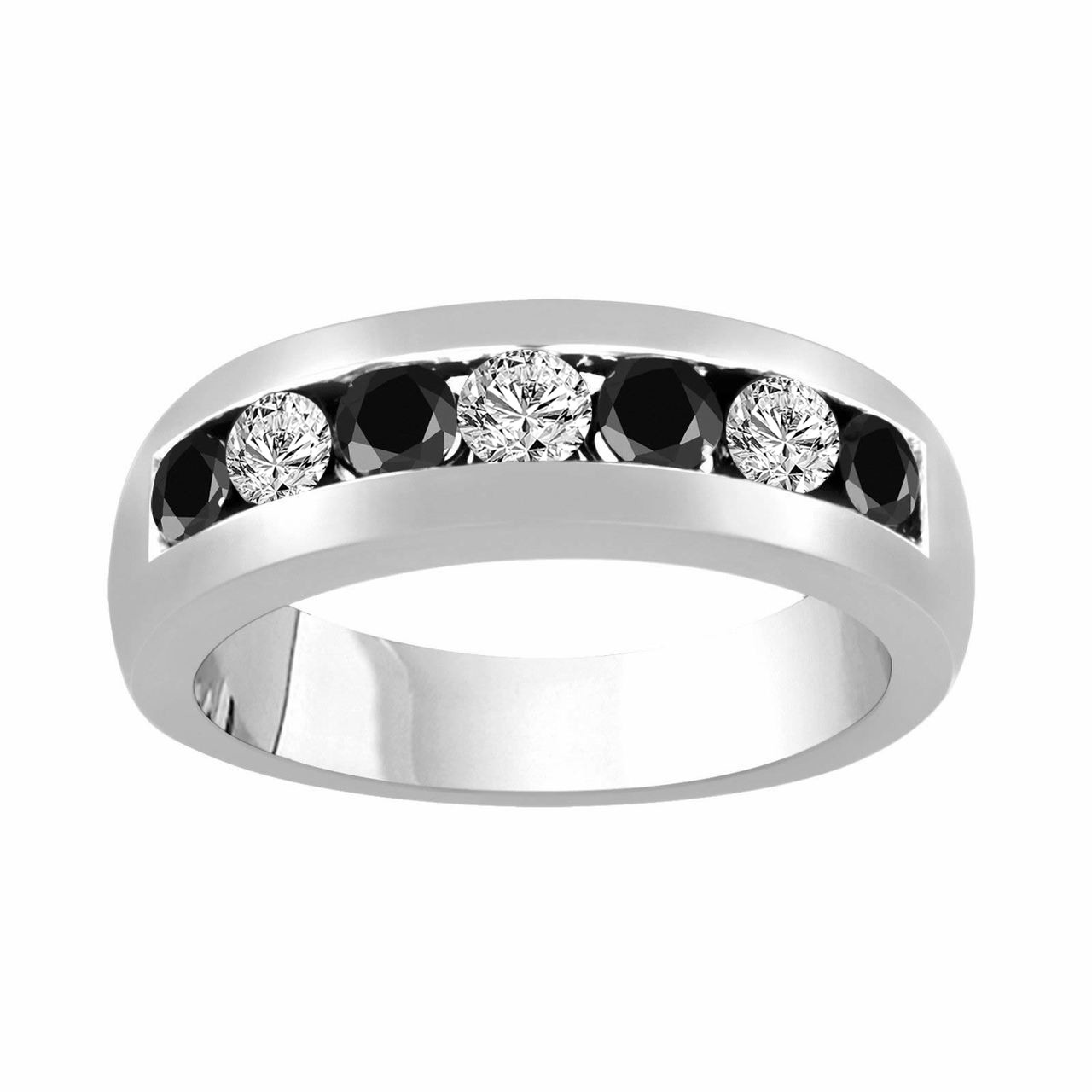 Alternating Black White Diamond Wedding  Ring  Platinum 