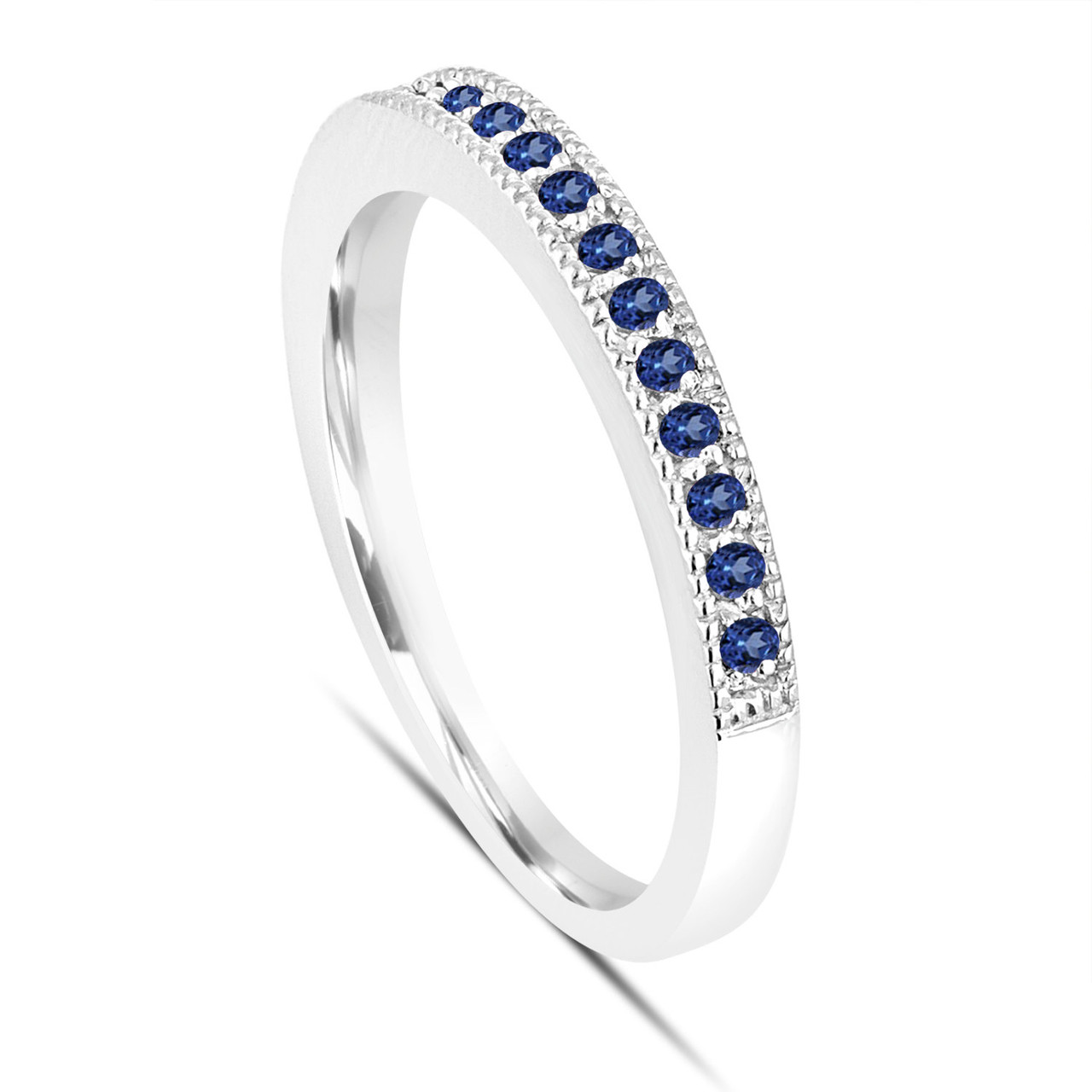 Platinum Blue Sapphire Wedding Ring, Pave Anniversary Band