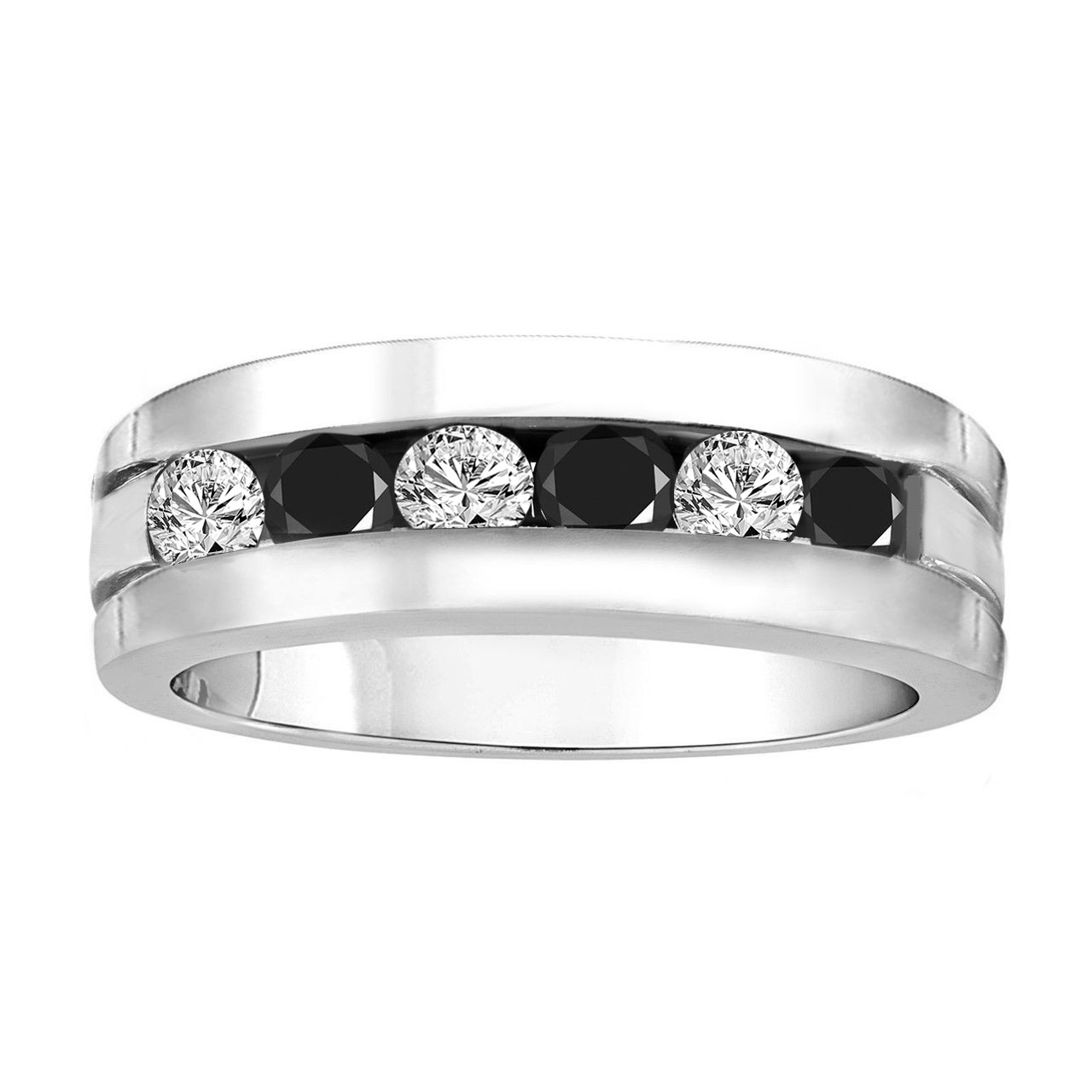 Mens Diamonds Wedding Ring, Alternating Black and White