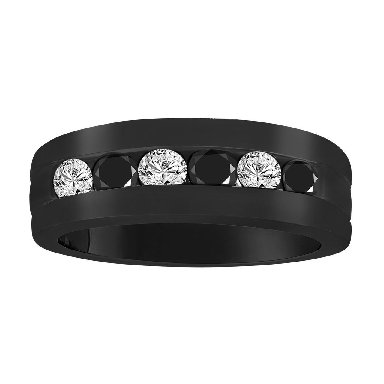 Unique Mens Diamonds Wedding Band, Wedding Ring Alternating Black and White Diamonds, Vintage