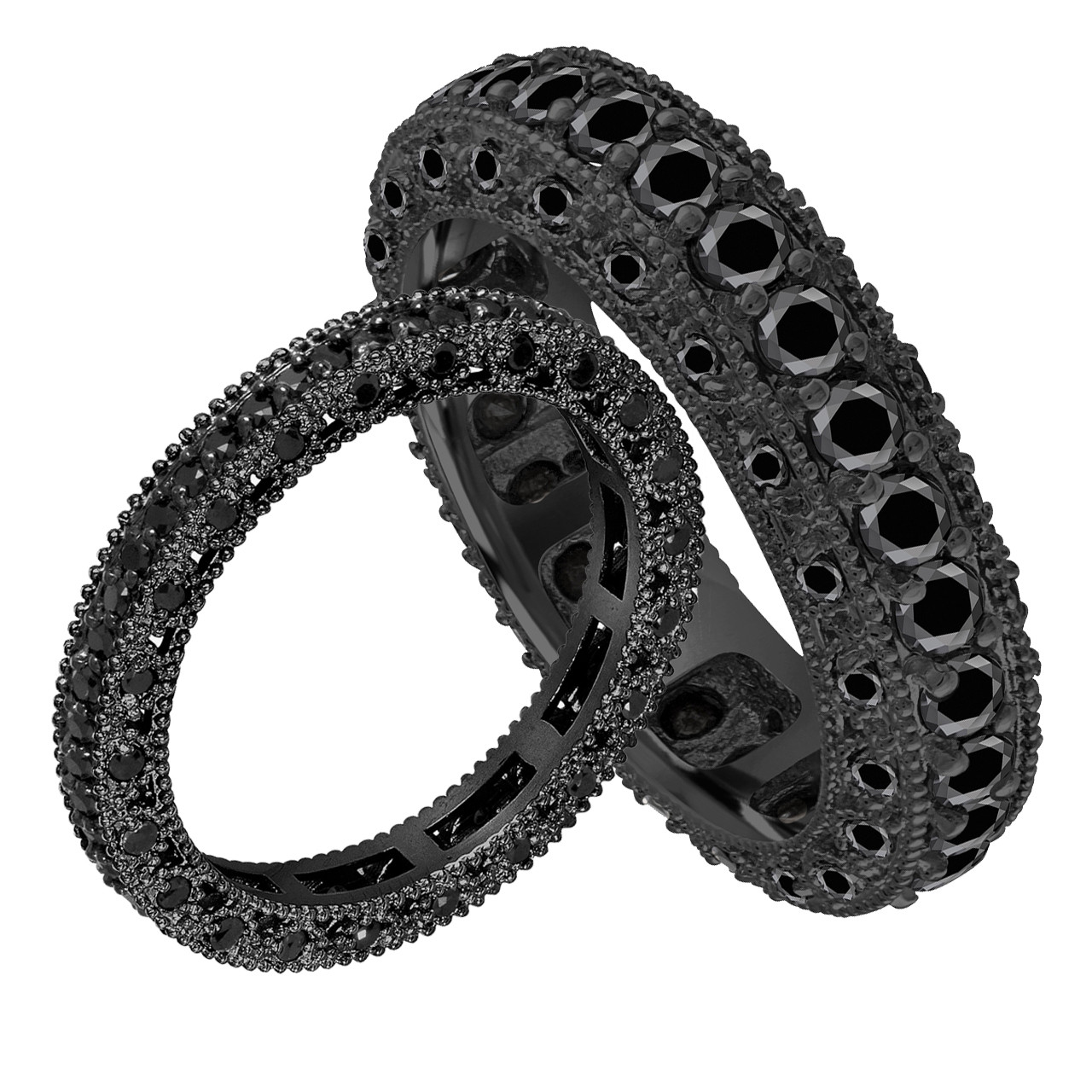 His-and-Hers-Wedding-Bands,-Unique-Black-Diamond-Matching-...