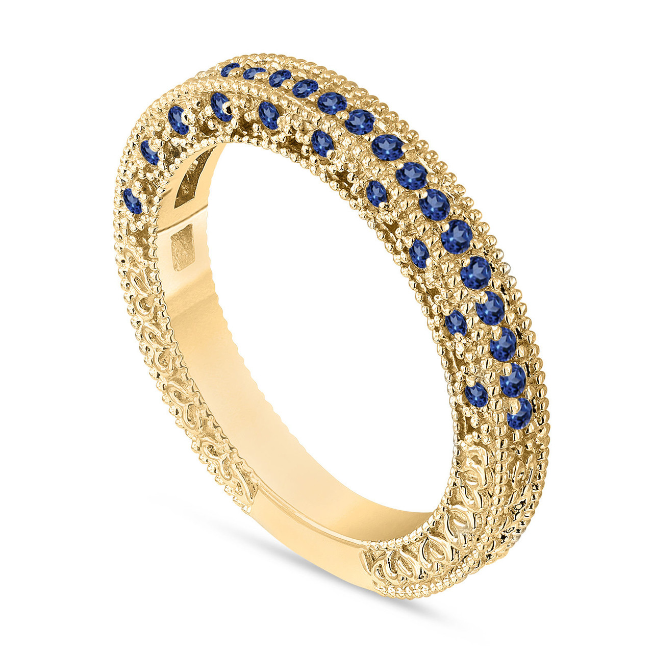Gold Sapphire Wedding Band Sapphire Anniversary Ring Half Eternity Ring 14K Yellow Gold Vintage Style Handmade Birthstone 0.38 Carat  55655.1506986920.1280.1280 ?c=2