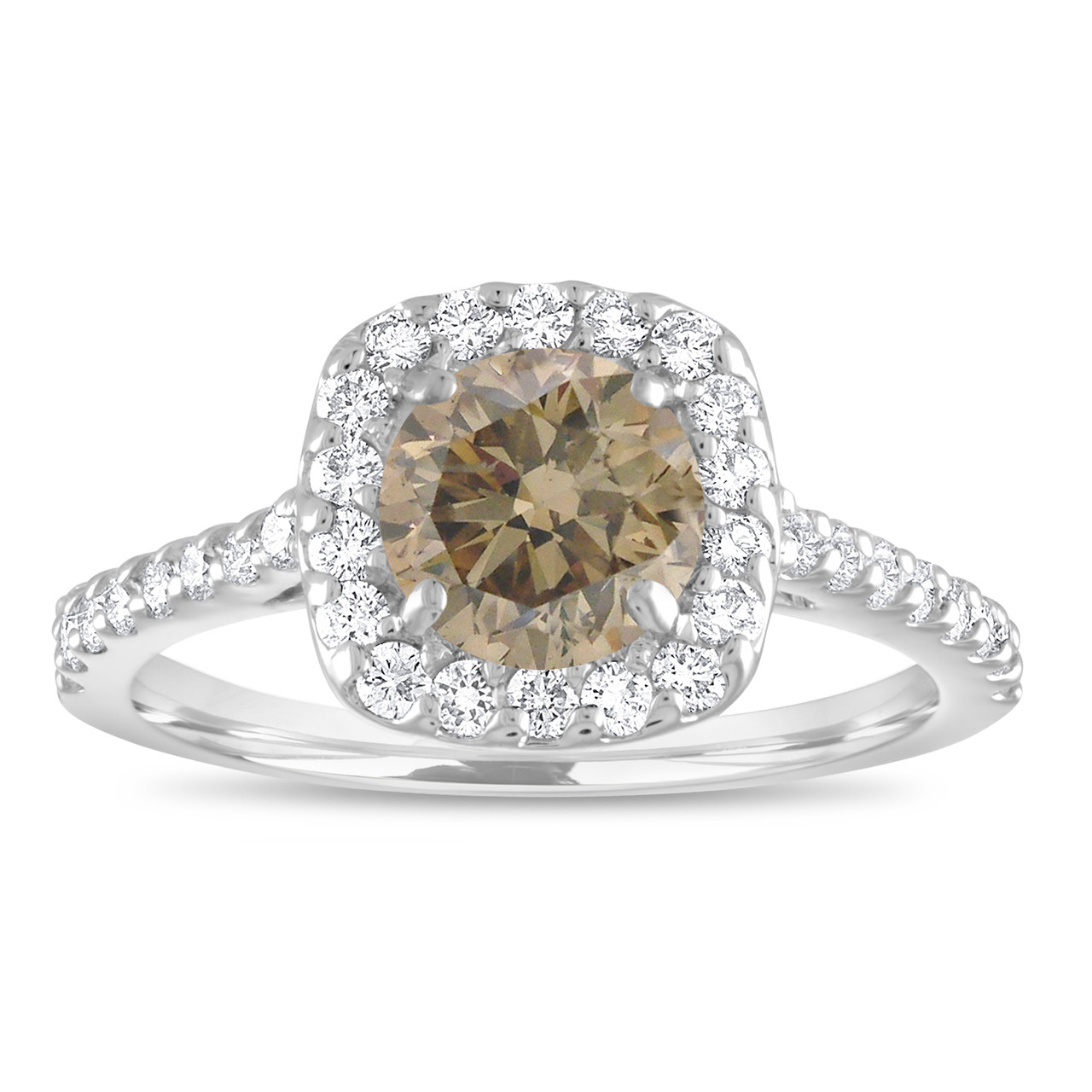 Platinum Engagement Ring, Champagne Diamond Bridal Ring, Fancy Brown ...