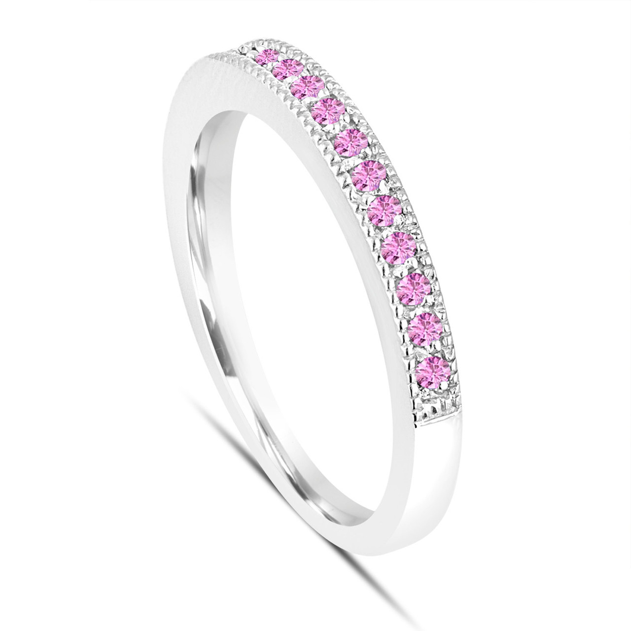 Platinum Pink Sapphire Wedding Band, Anniversary Ring