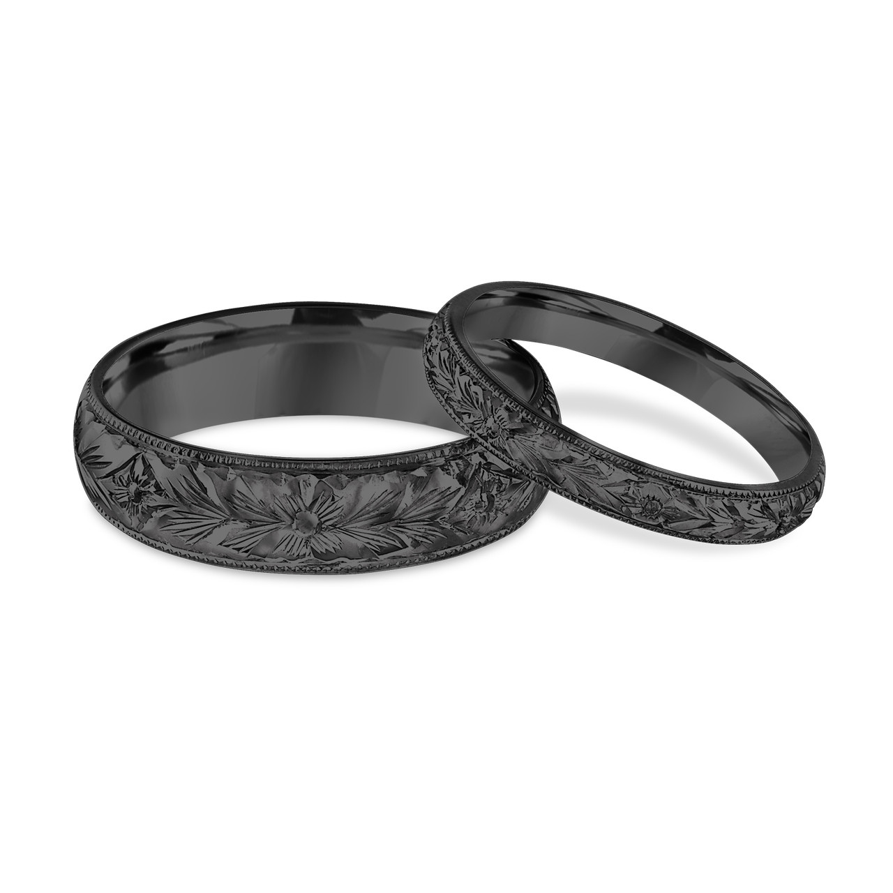 Hand Engraved Matching Wedding Bands, His and Hers Wedding