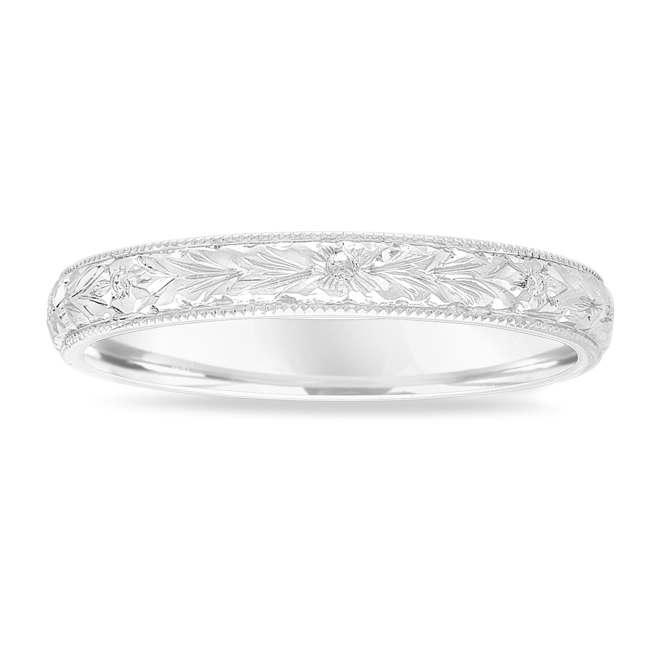 Hand Engraved Wedding Band 18k White Gold Vintage Ring Hand Engraved Wedding Band 18k White Gold Vintage Ring Womens Unique