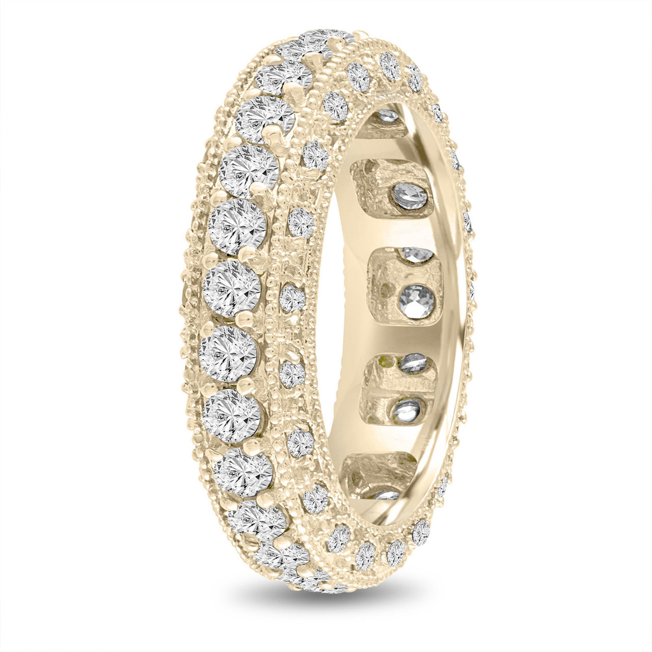 Eternity Diamond Wedding Band Yellow Gold, Mens Diamond