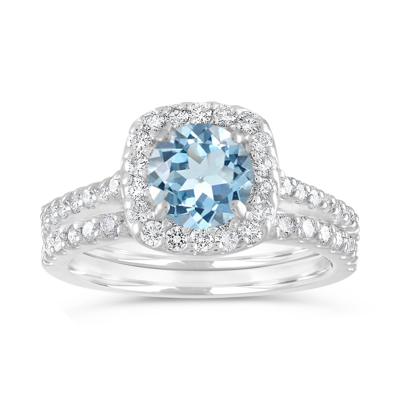 Aquamarine Engagement Ring Set, Aquamarine and Diamonds Wedding Ring ...