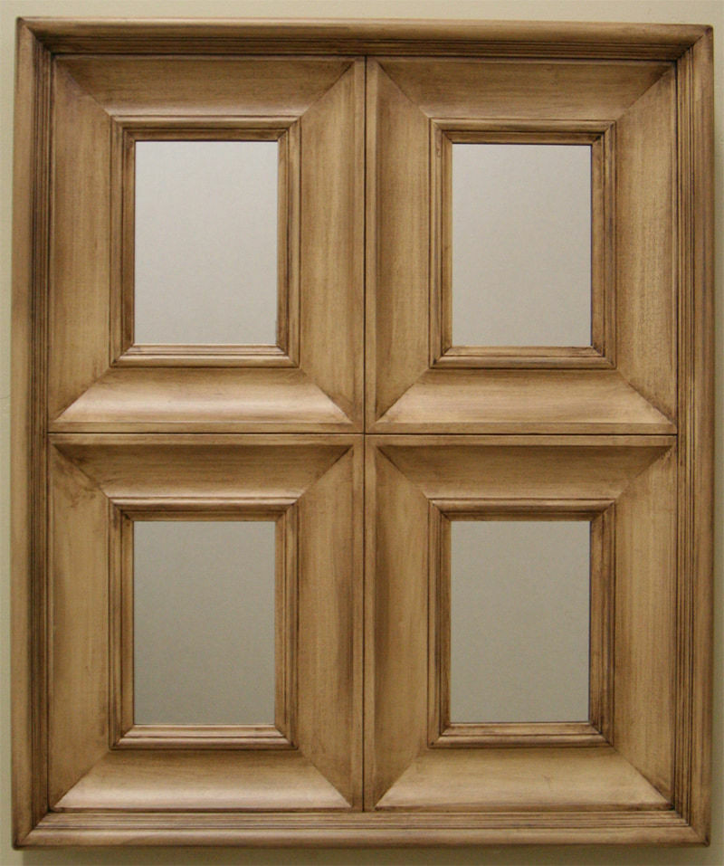 Window Pane Mirror Wood Frame Ivory with Dark Glaze