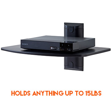 constructed of strong steel, this shelf can hold anything up to 15lbs, like a cable box, xbox one, or ps4