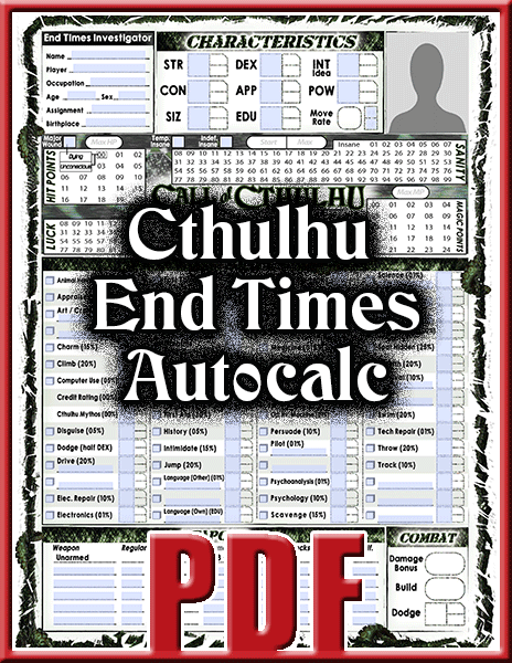 Cthulhu End Times Character Sheet - Grayscale