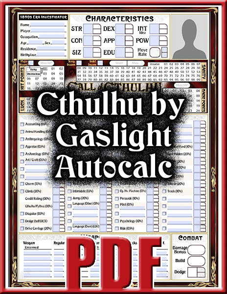 Cthulhu by Gaslight Character Sheet
