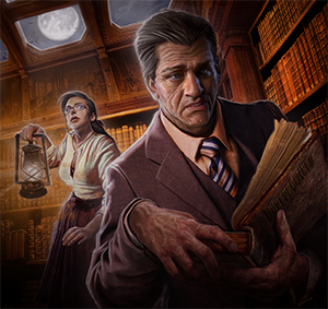Cthulhu Investigators Two investigators exploring a library