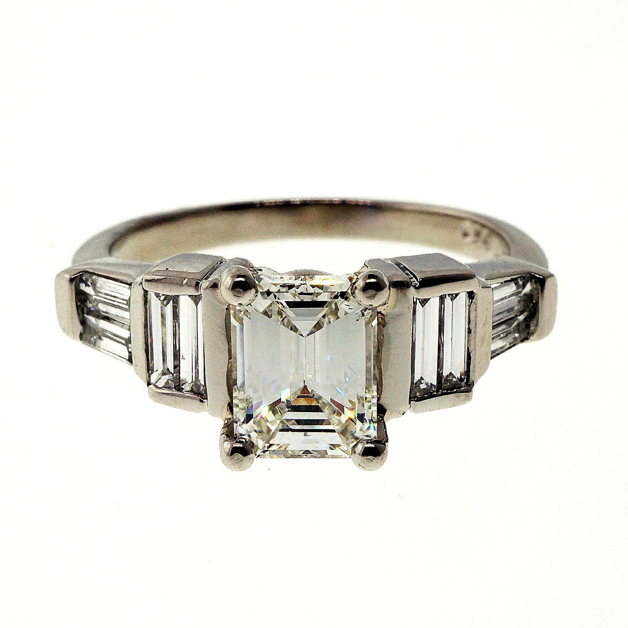 Vintage Art Deco Engagement 1.04ct Emerald Step Cut Diamond Platinum ...