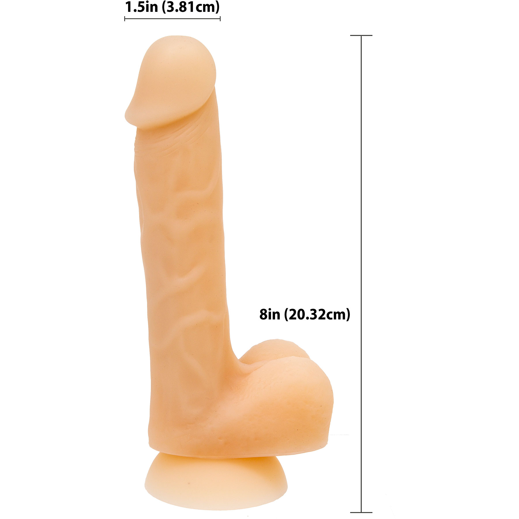AAddiction - David 8 Inch Bendable Silicone Suction Cup Dildo With Balls - Measurements