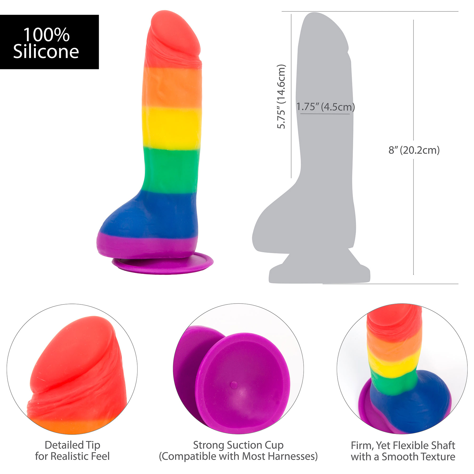 Addiction - Justin 8 Inch Suction Cup Dildo With Balls - Measurements