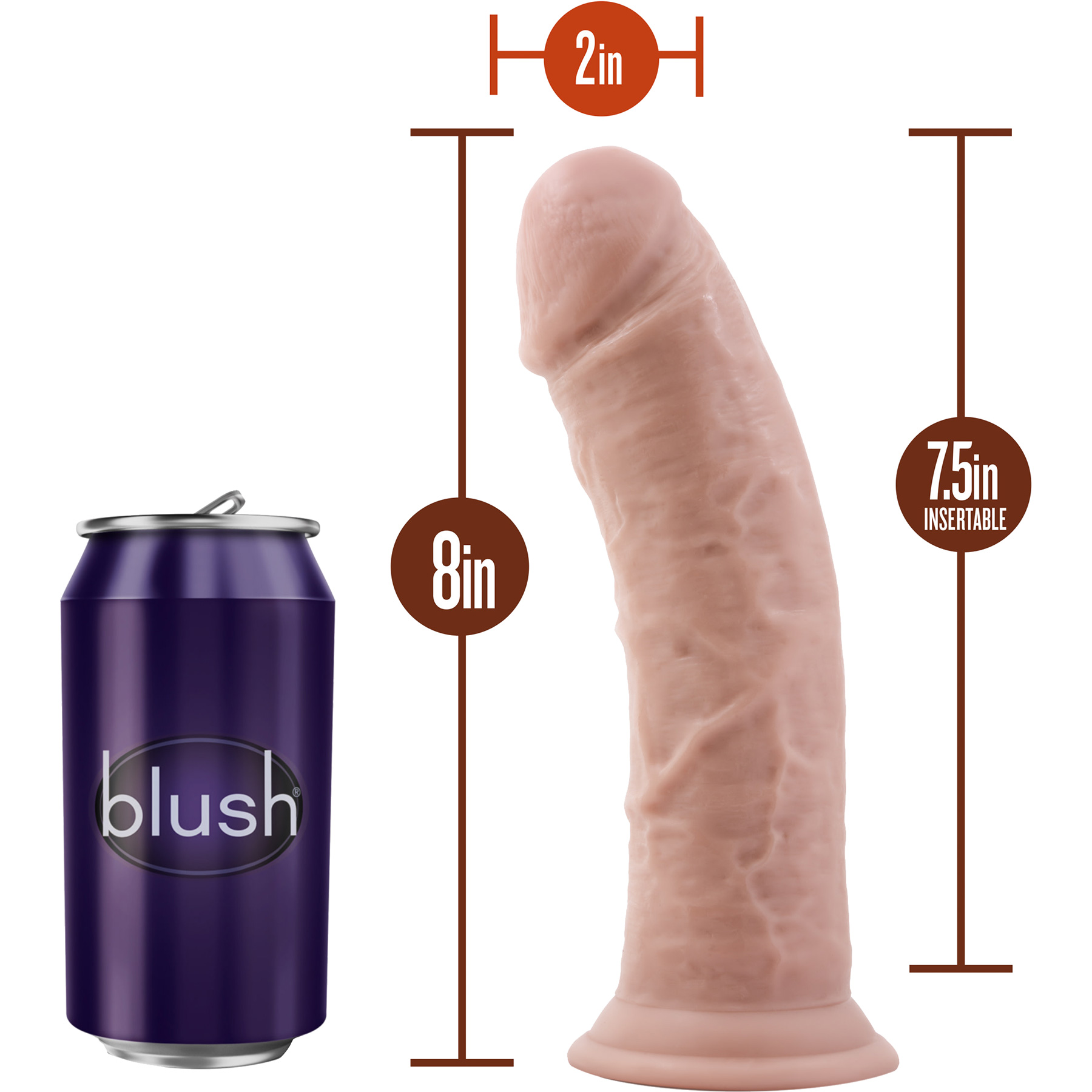 Dr. Skin 8 Inch Basic Realistic Dildo With Suction Cup by Blush - Measurements