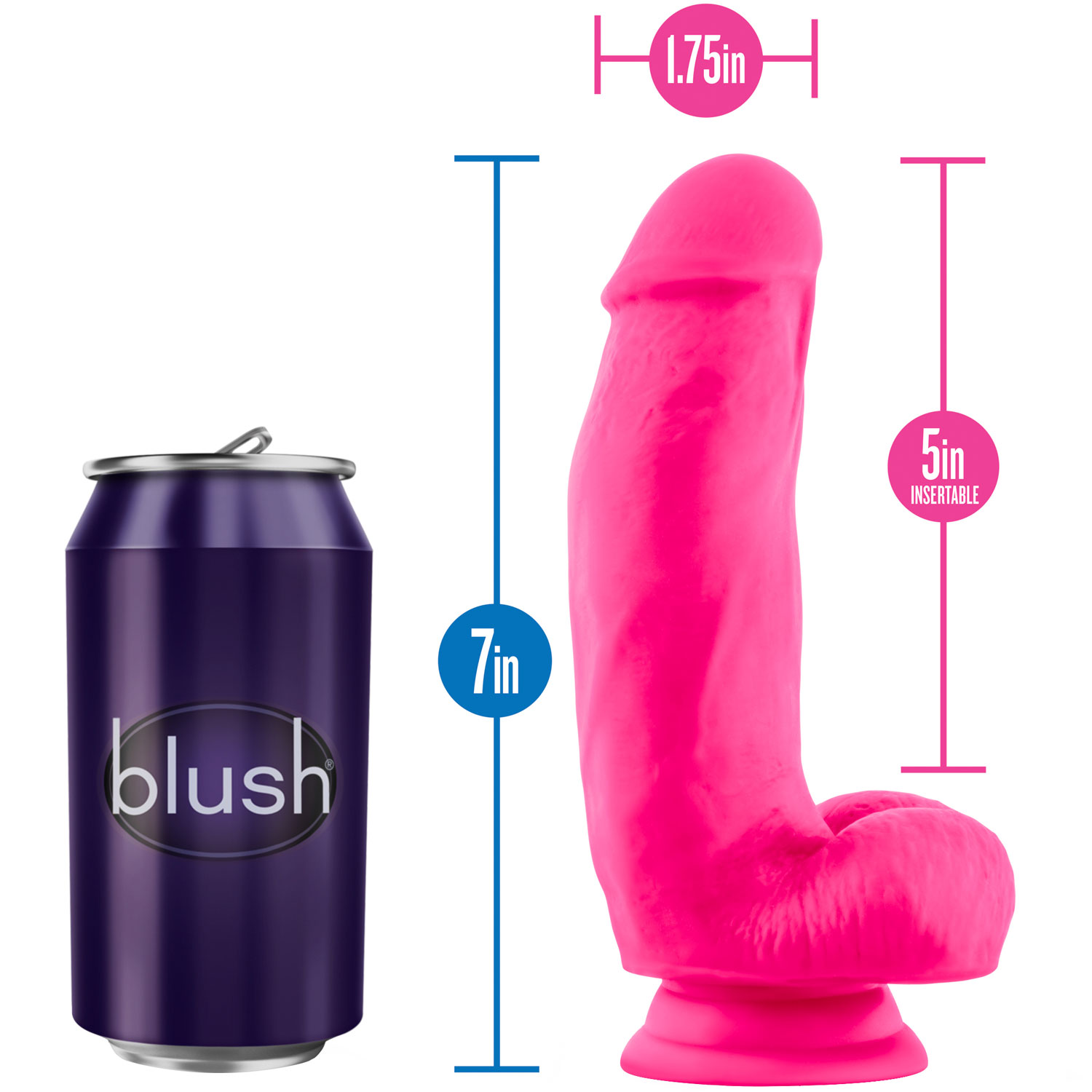 Neo Elite 7 Inch Dual Density Realistic Silicone Dildo With Balls by Blush - Measurements