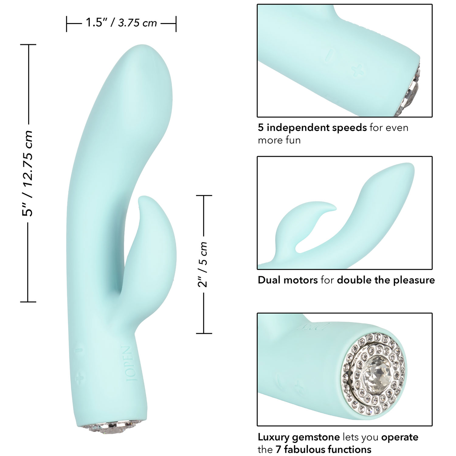 Pave Marilyn Rechargeable Waterproof Silicone Rabbit Style Vibrator By Jopen - Measurements