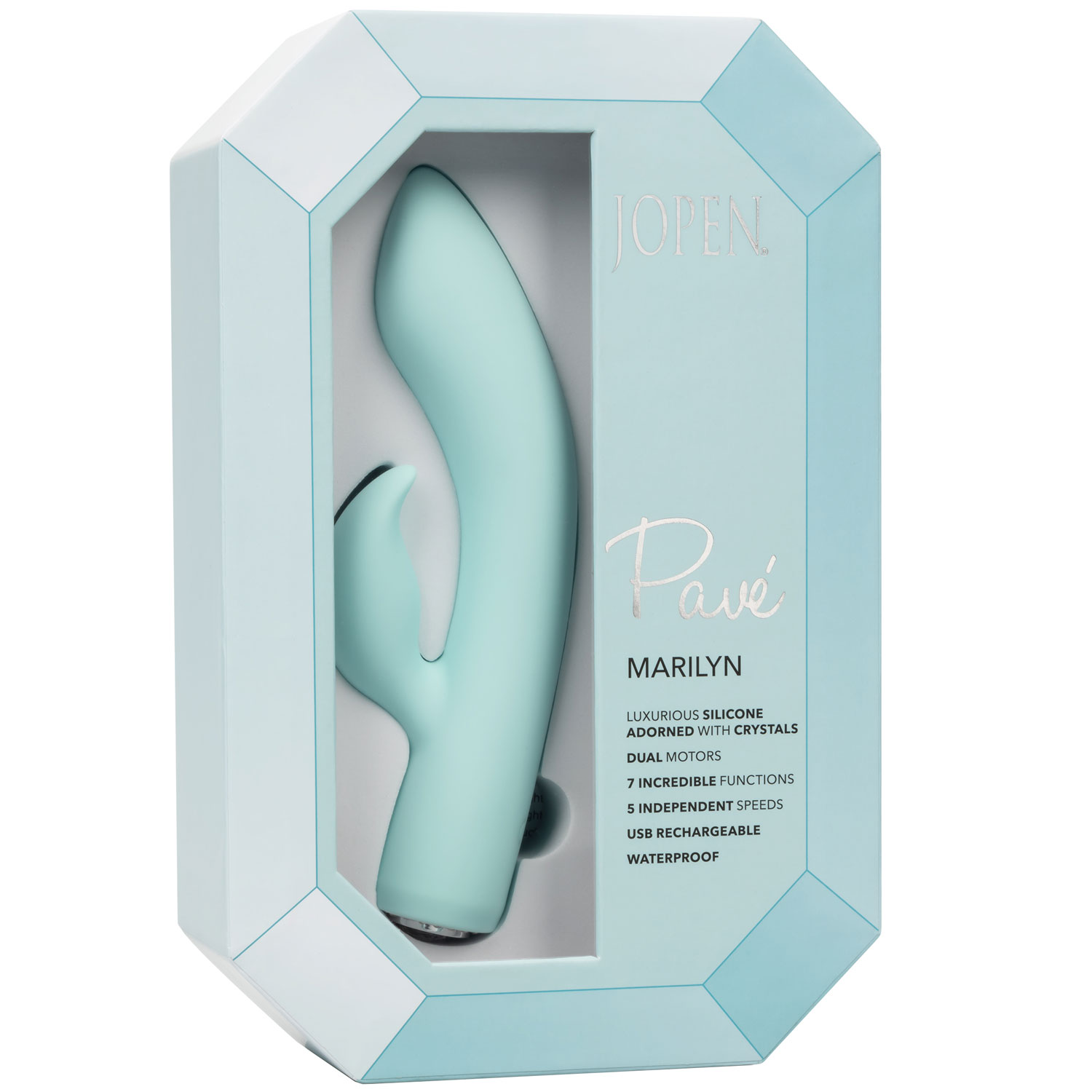 Pave Marilyn Rechargeable Waterproof Silicone Rabbit Style Vibrator By Jopen - Package