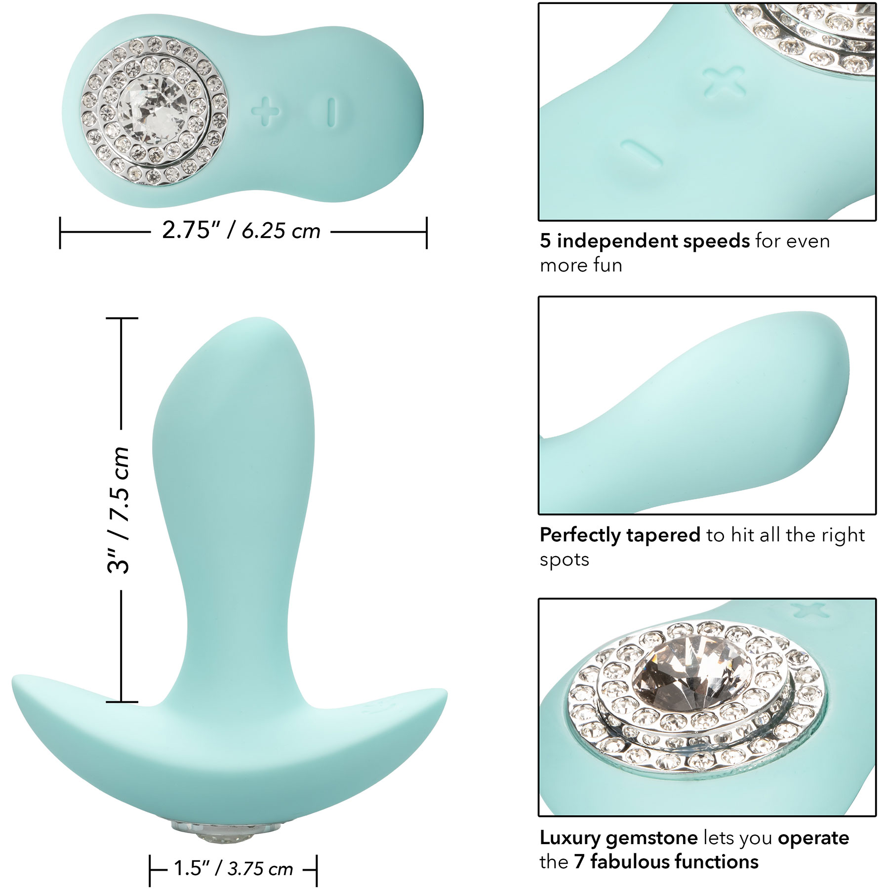 Pave Audrey Rechargeable Waterproof Silicone Anal Stimulator - Measurements